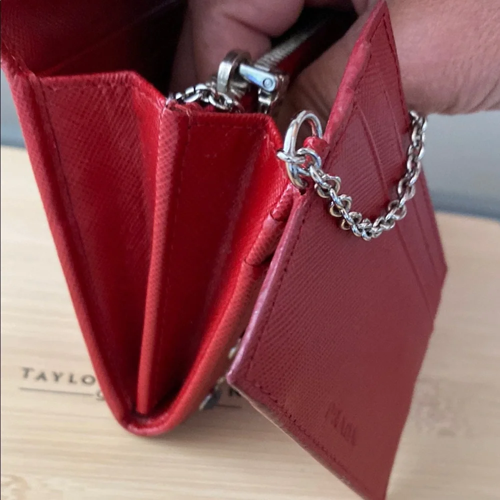 Prada Red Saffinao Studded Borchi Continental Wallet w/Baby Quick Access Pouch - Picture 9 of 14